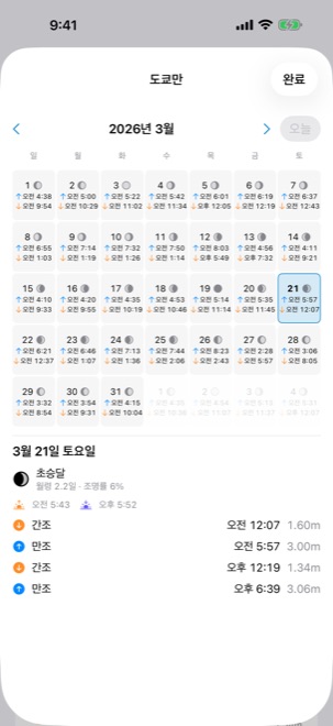 달의 위상 달력